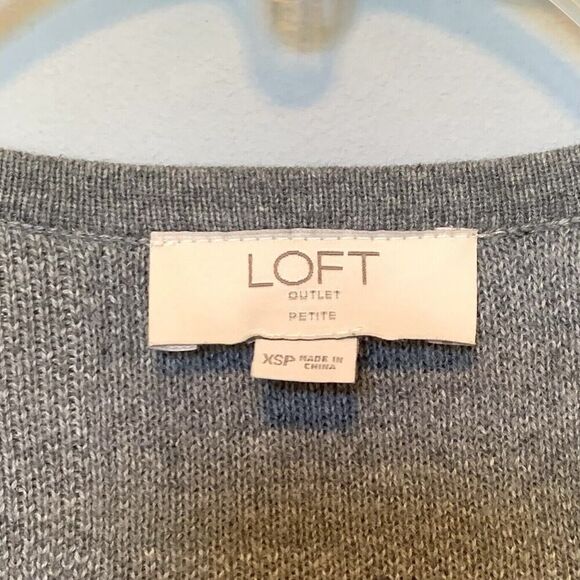 Loft Outlet Petite XSP Open Front Cardigan GRAY PLAID Duster Fall Career - Picture 2 of 2